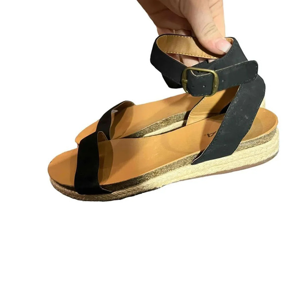 SODA Tacoma‎ Espadrille Black Open Toe Ankle Strap Sandals Women's Size 10 - Picture 4 of 9